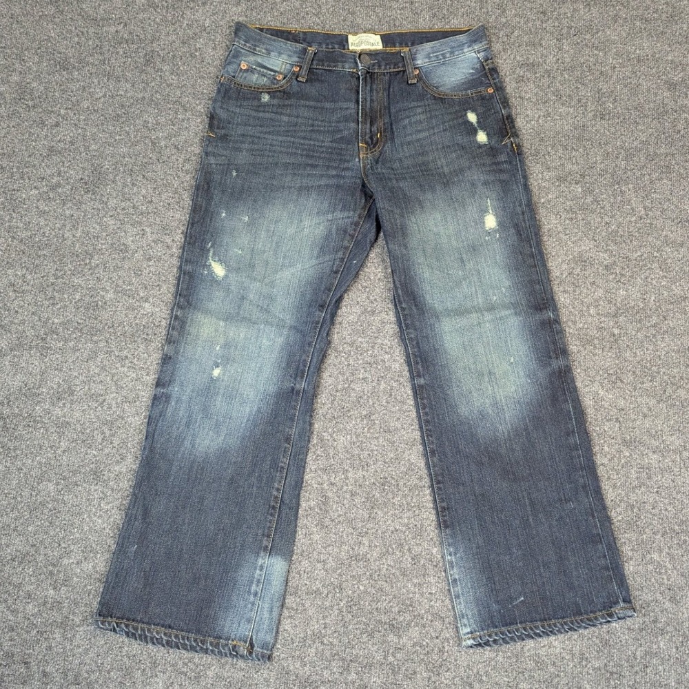Aeropostale Benton Original Bootcut Jeans Mens 32x30 Blue Distressed Cotton